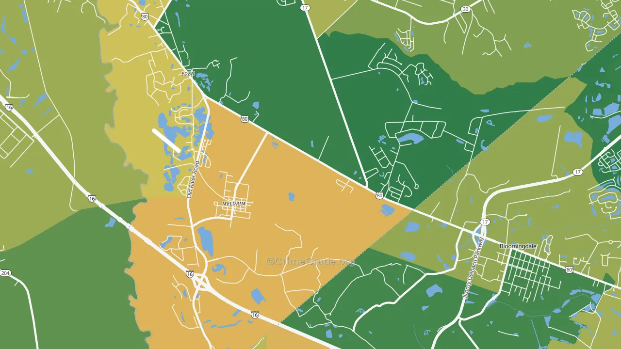 Meldrim, GA Map of Burglary Rates