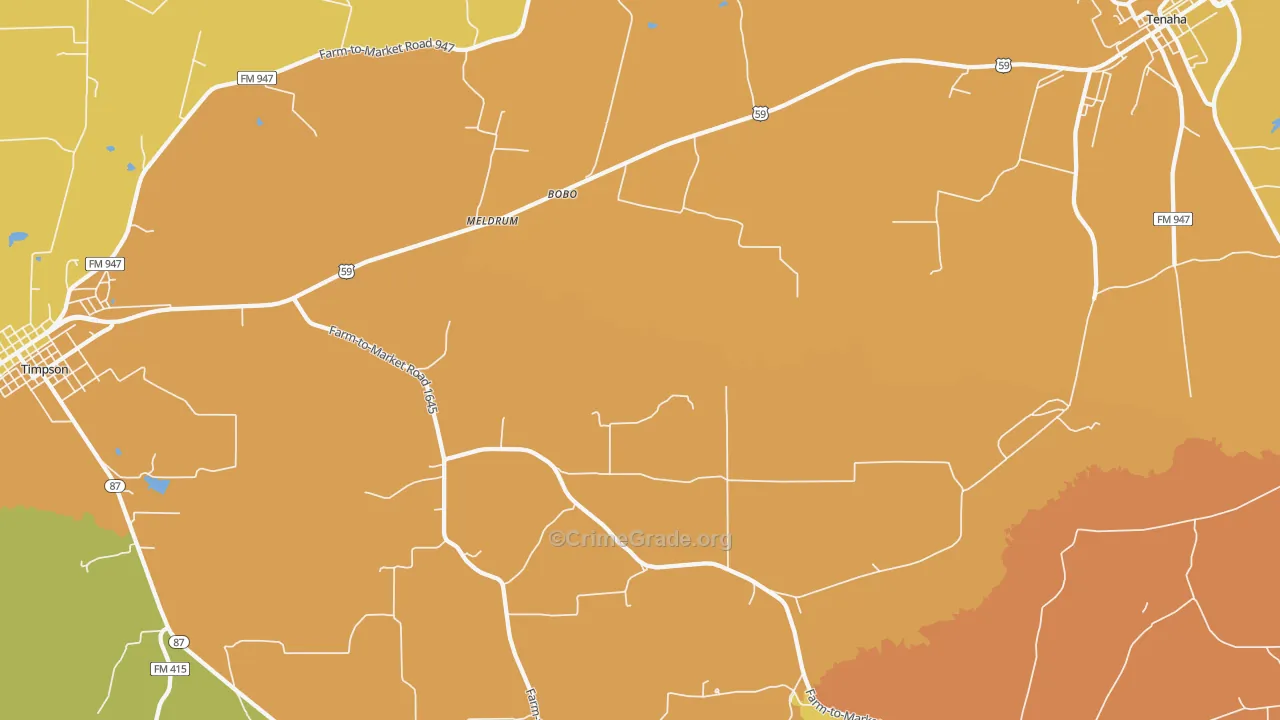 Meldrum, TX Map of Burglary Rates