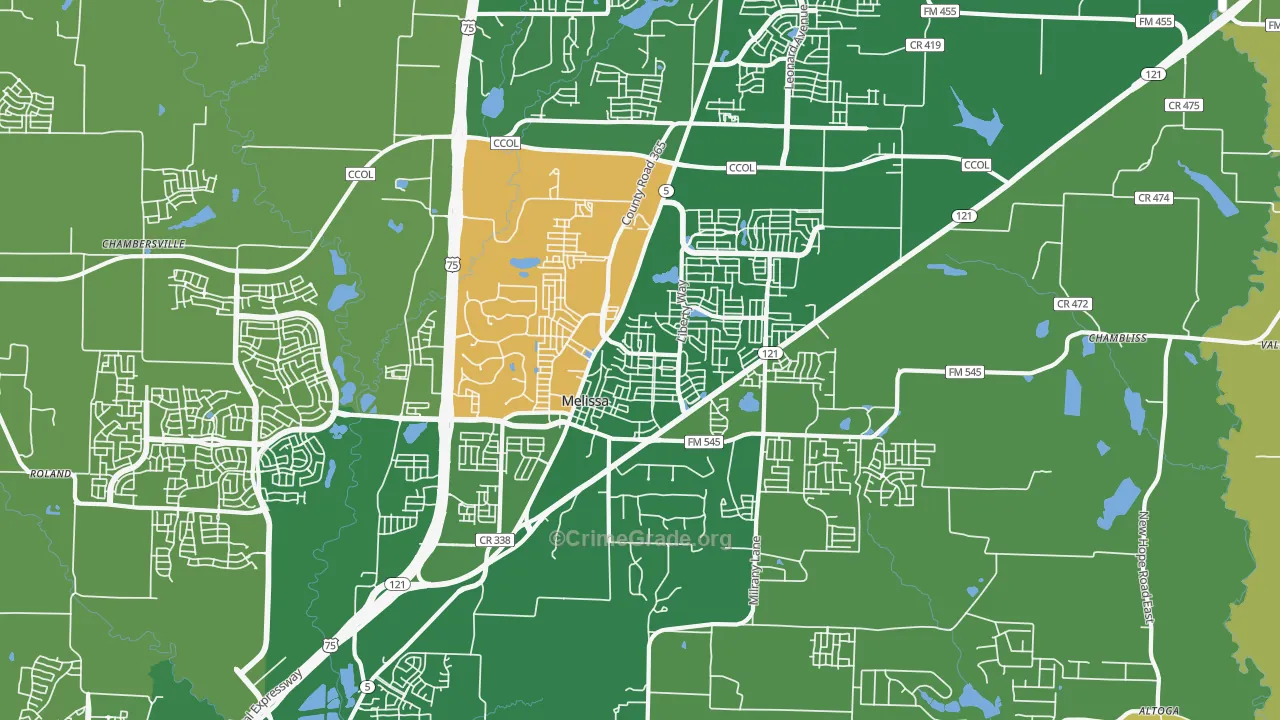 Melissa, TX Map of Burglary Rates
