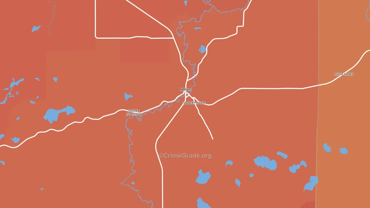 Mellen, WI Map of Burglary Rates