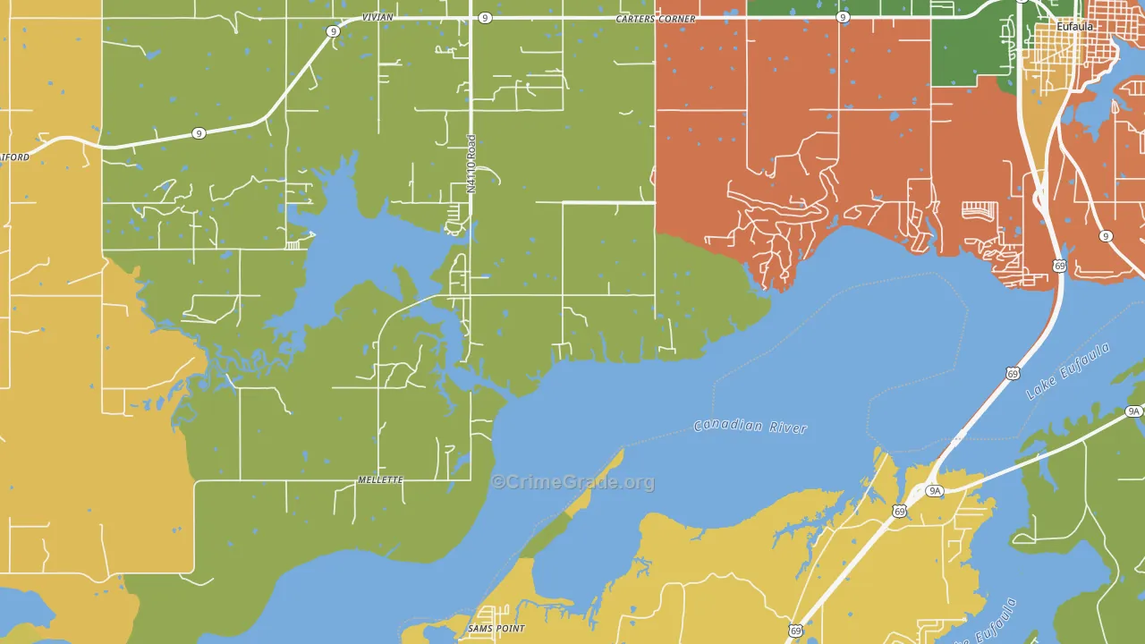 Mellette, OK Map of Burglary Rates