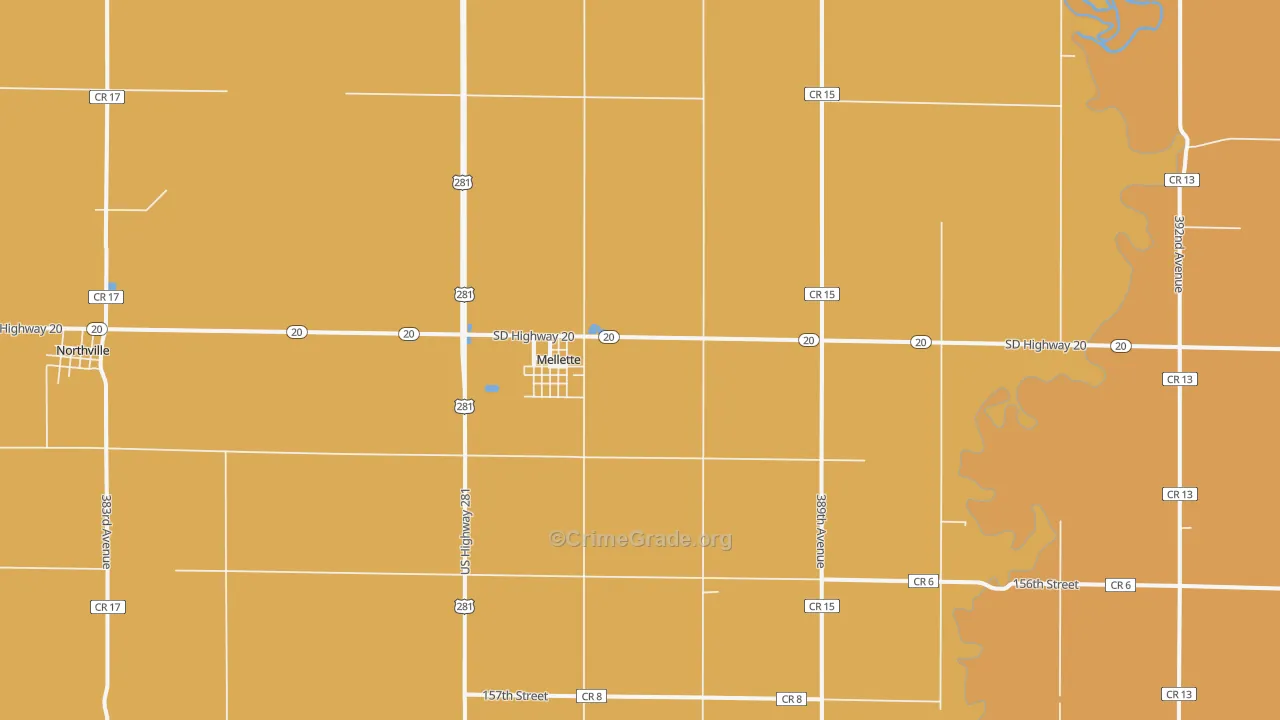 Mellette, SD Map of Burglary Rates