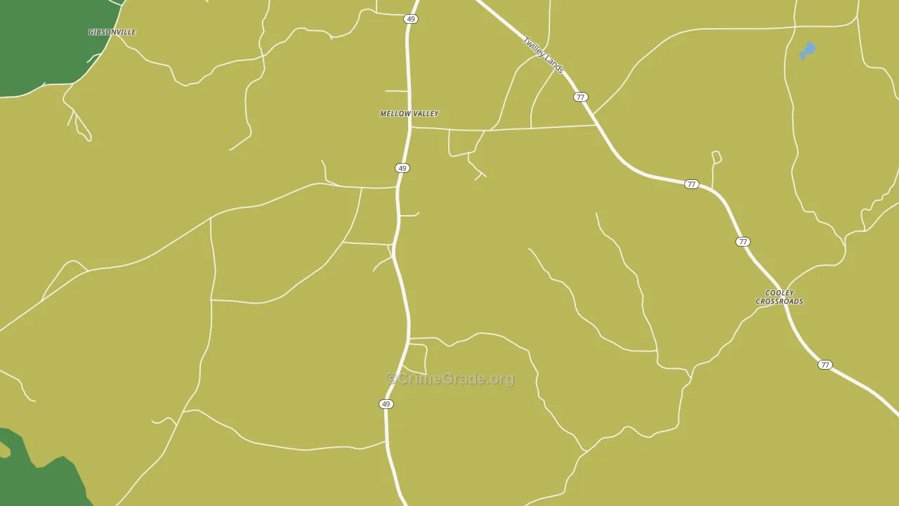 Mellow Valley, AL Map of Burglary Rates