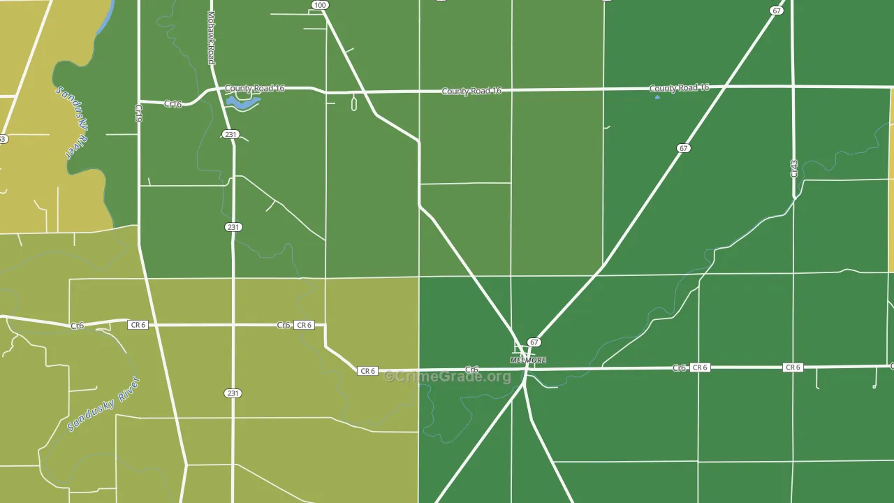 Melmore, OH Map of Burglary Rates