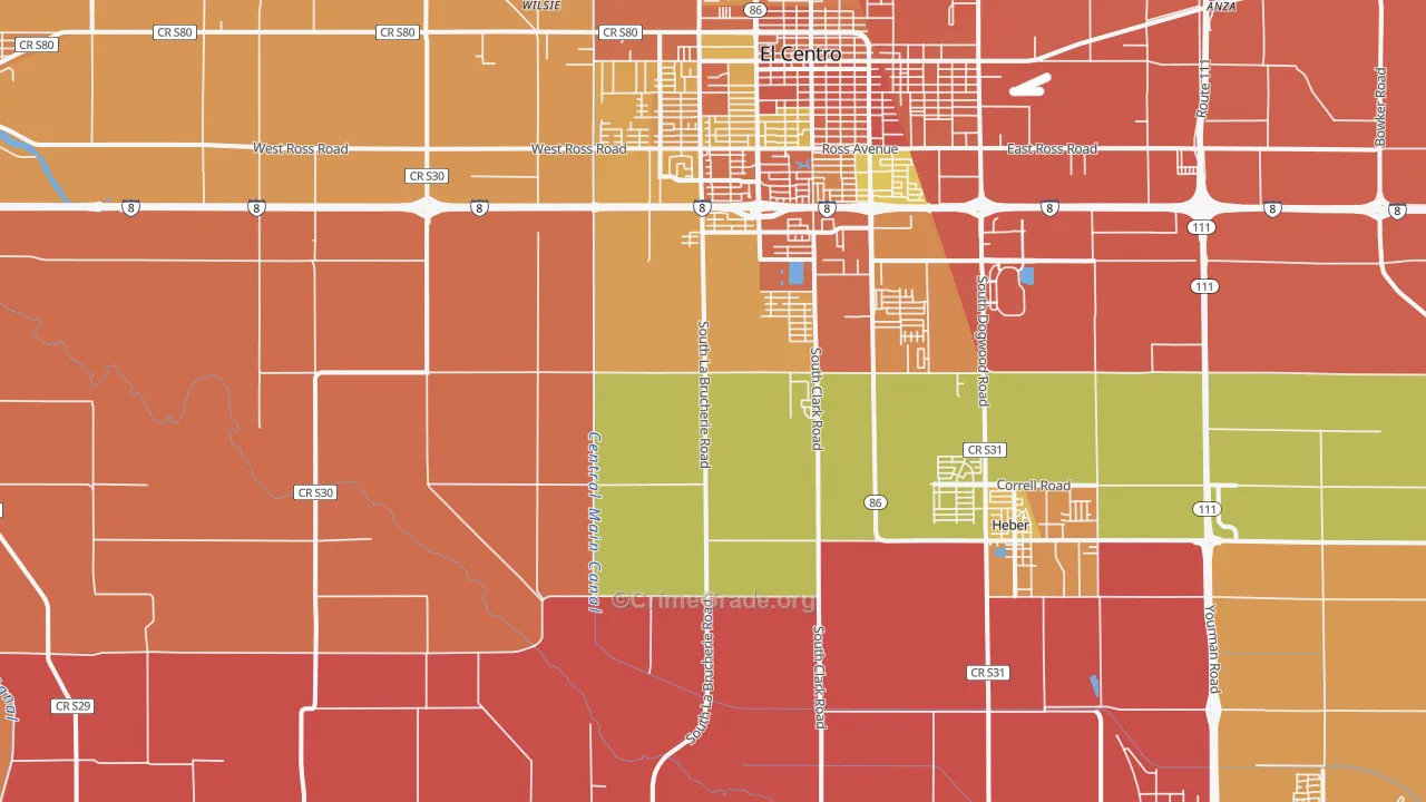 Meloland, CA Map of Burglary Rates
