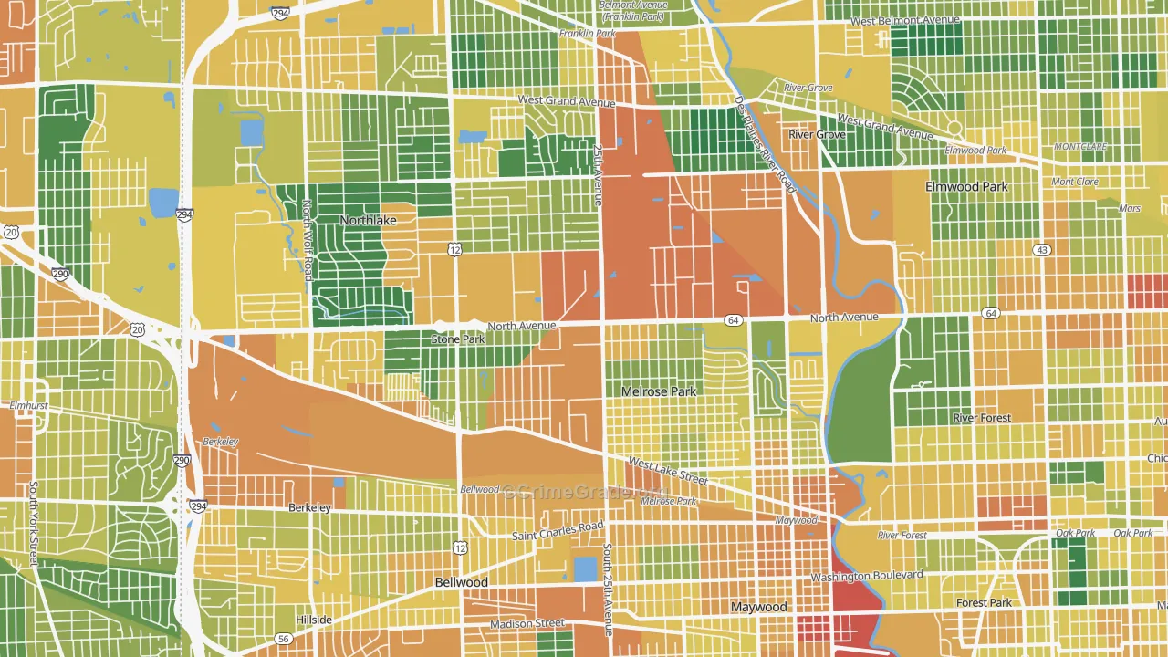 Melrose Park, IL Map of Burglary Rates