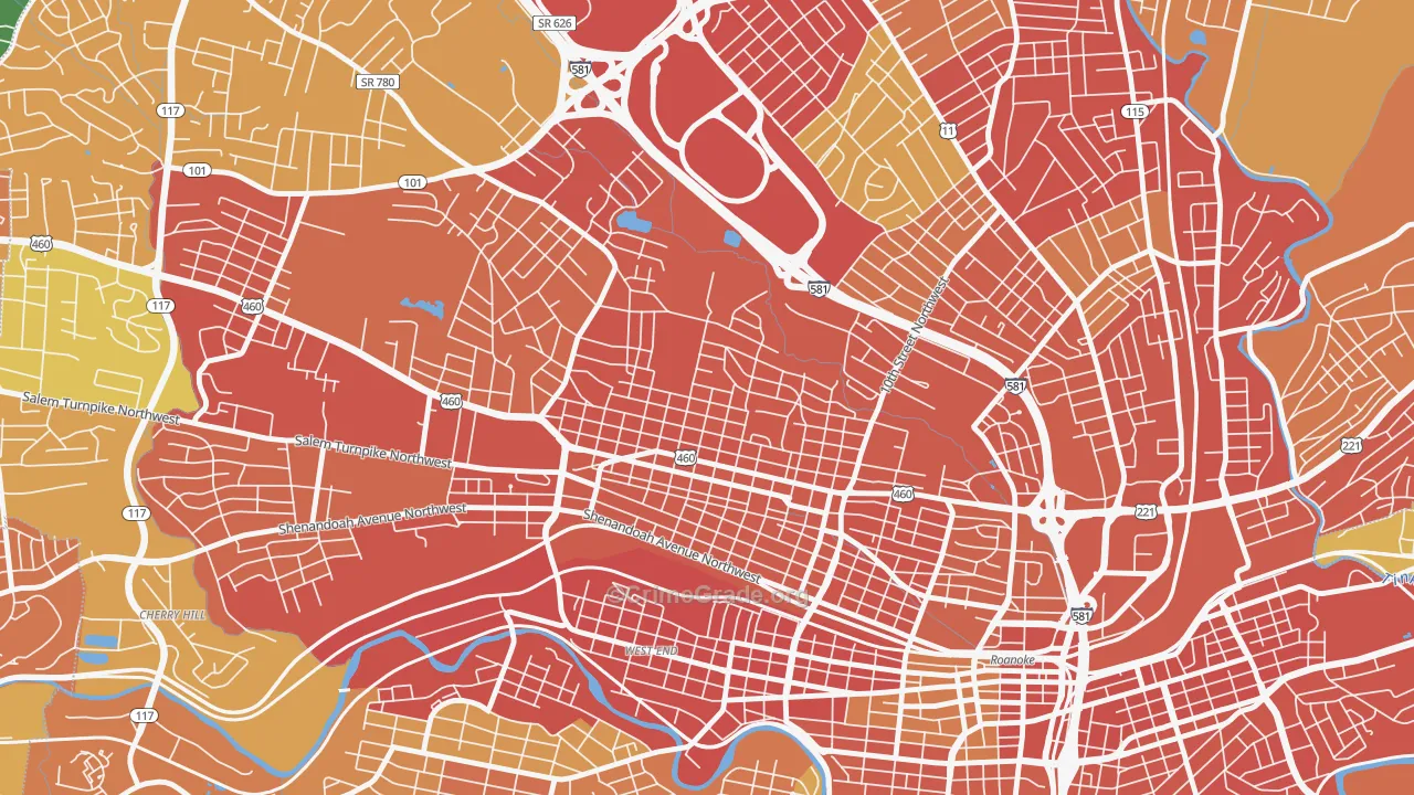 Melrose-Rugby, Roanoke, VA Map of Burglary Rates