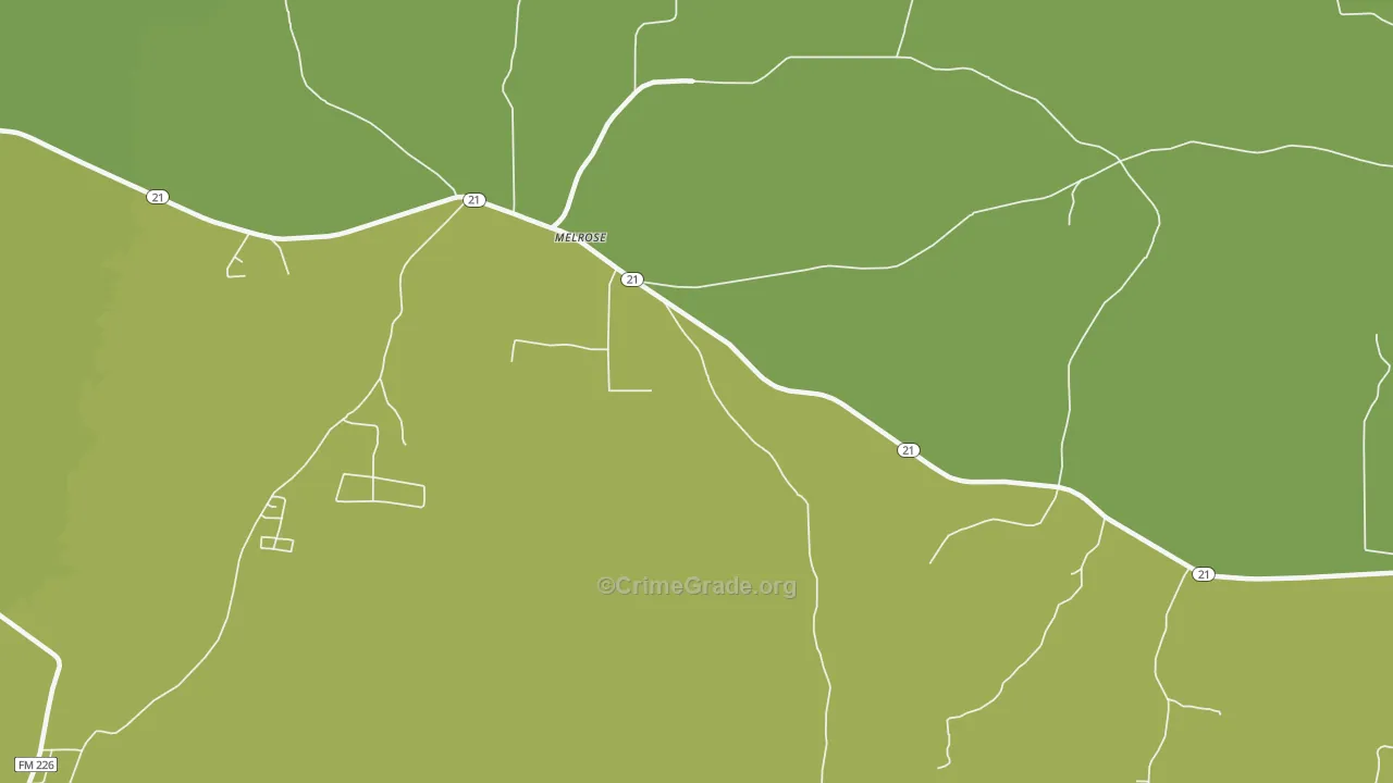Melrose, TX Map of Burglary Rates