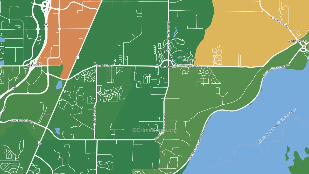 Meltonville, MS Map of Burglary Rates