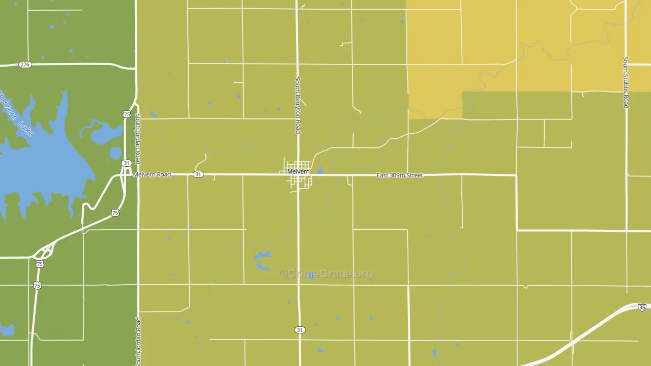 Melvern, KS Map of Burglary Rates