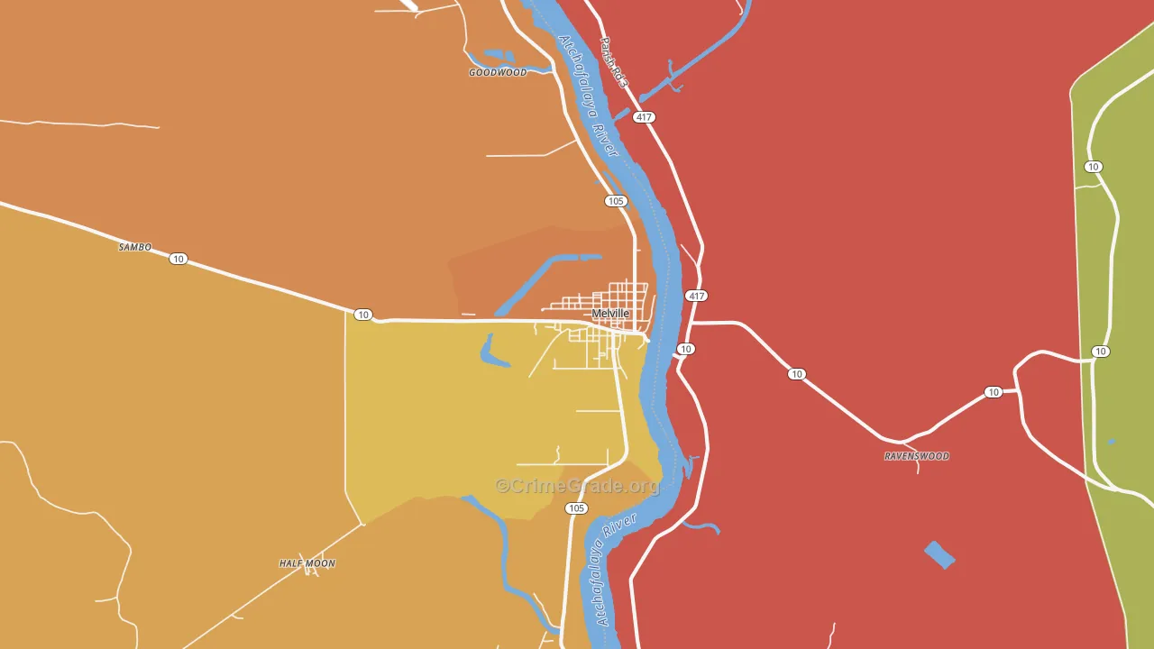 Melville, LA Map of Burglary Rates