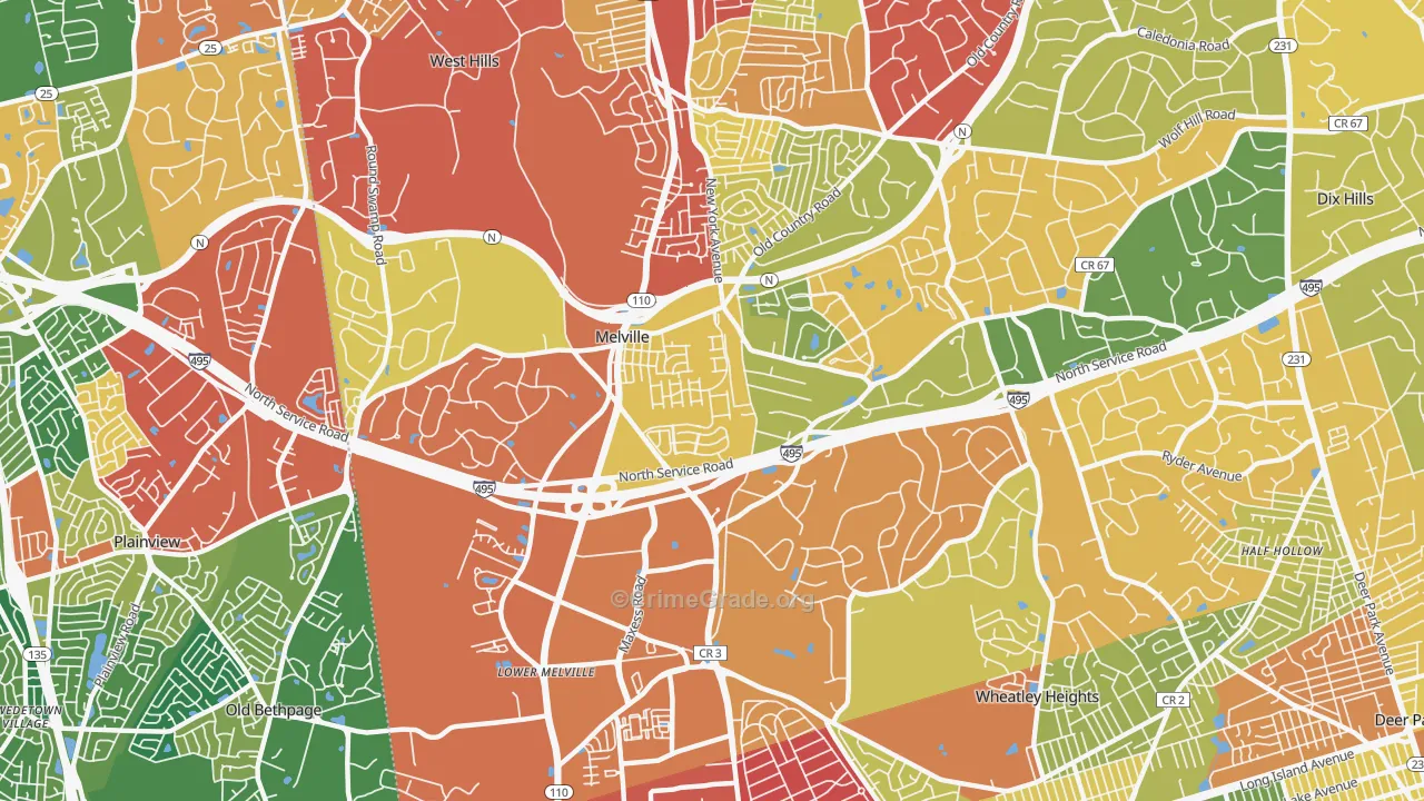 Melville, NY Map of Burglary Rates