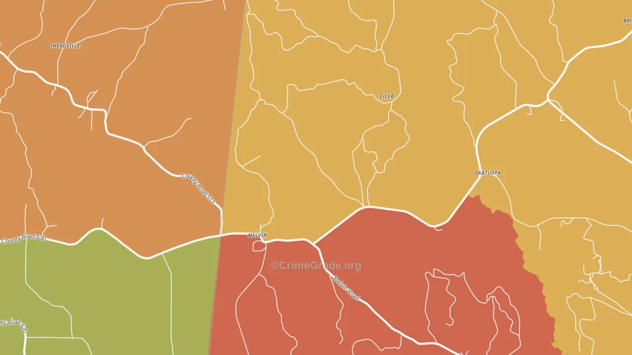 Melvin, AL Map of Burglary Rates
