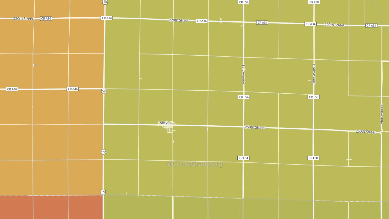 Melvin, IA Map of Burglary Rates