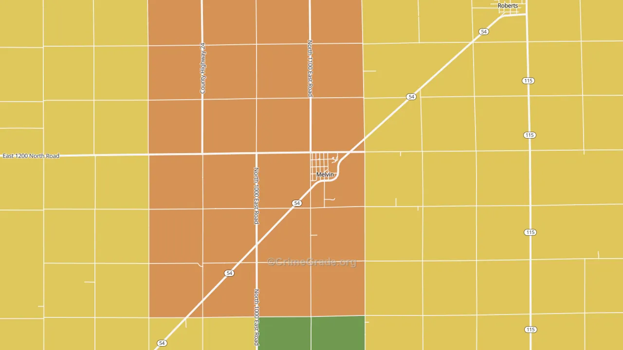 Melvin, IL Map of Burglary Rates