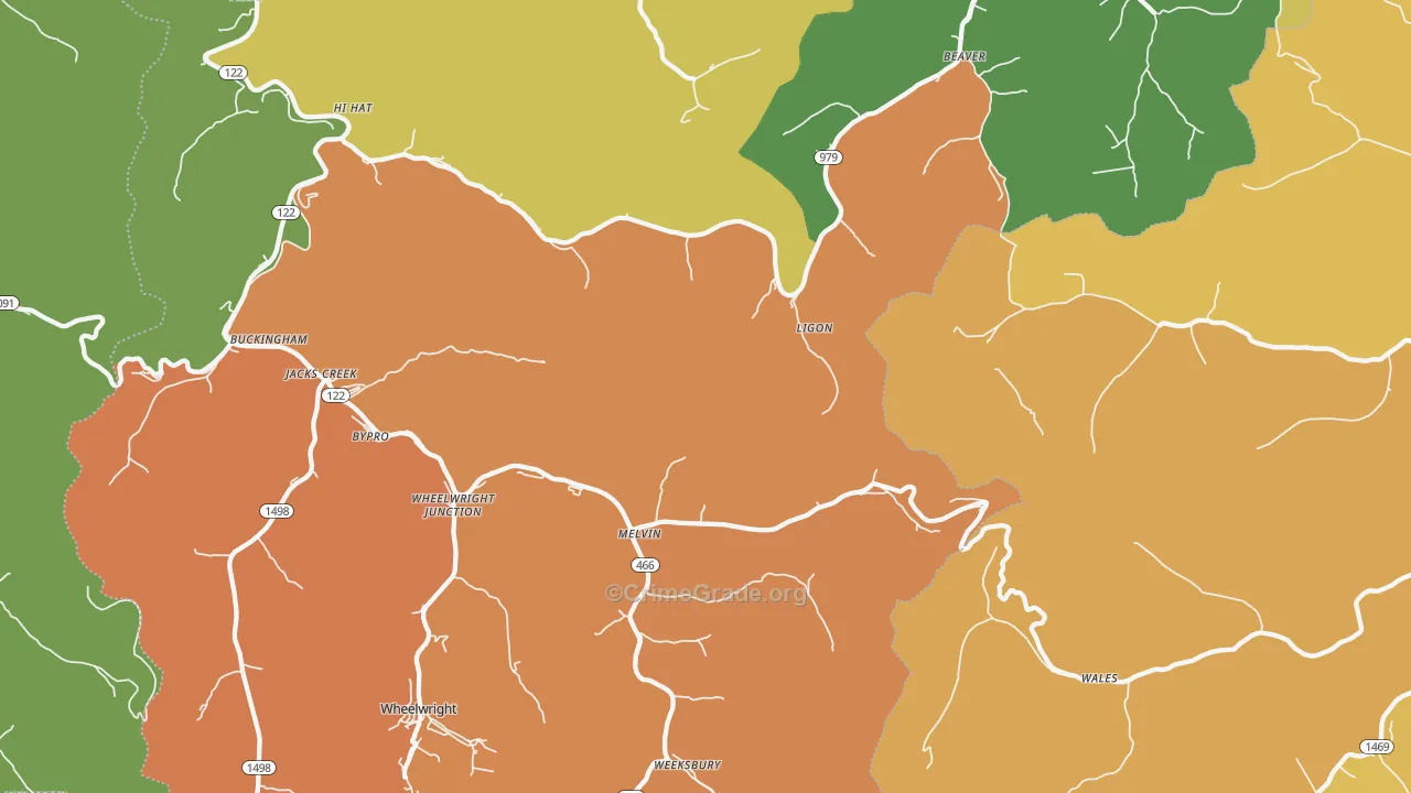 Melvin, KY Map of Burglary Rates