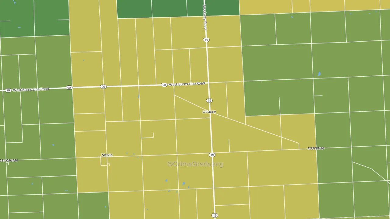 Melvin, MI Map of Burglary Rates