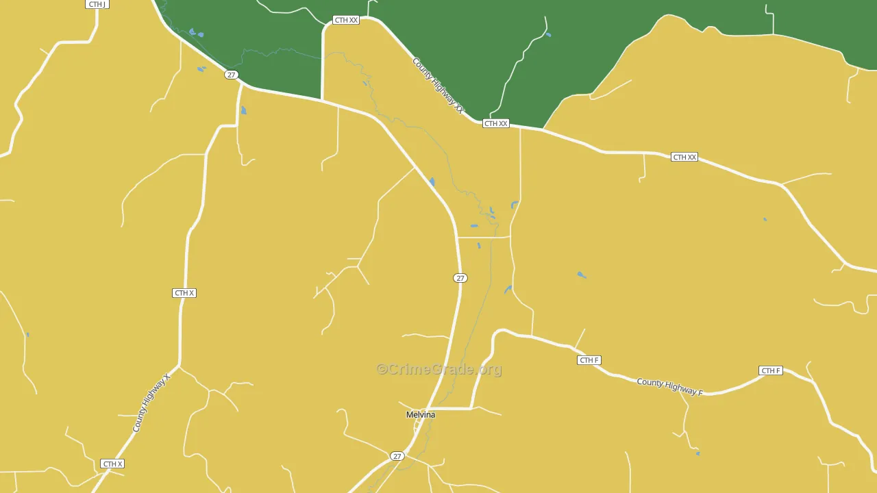 Melvina, WI Map of Burglary Rates