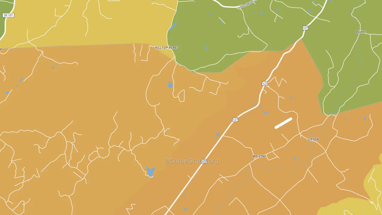 Melvine, TN Map of Burglary Rates