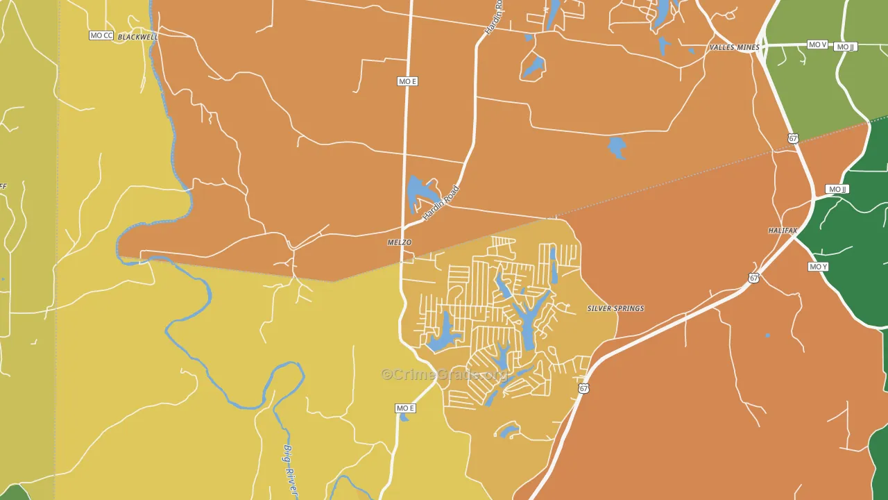 Melzo, MO Map of Burglary Rates