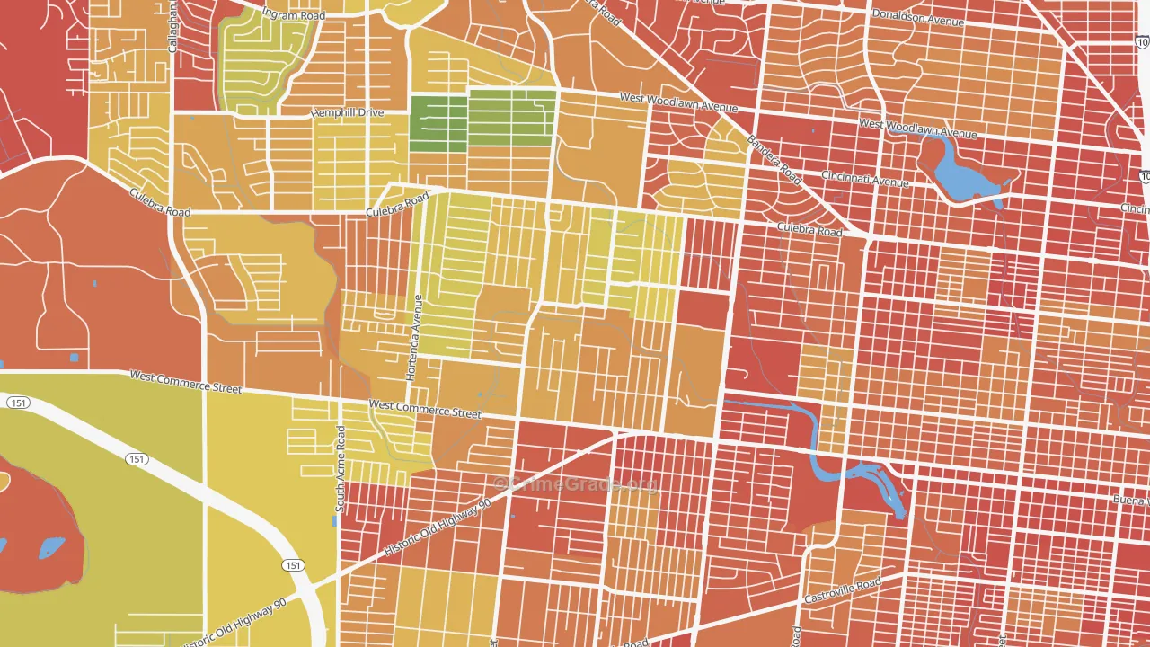 Memorial Heights, San Antonio, TX Map of Burglary Rates