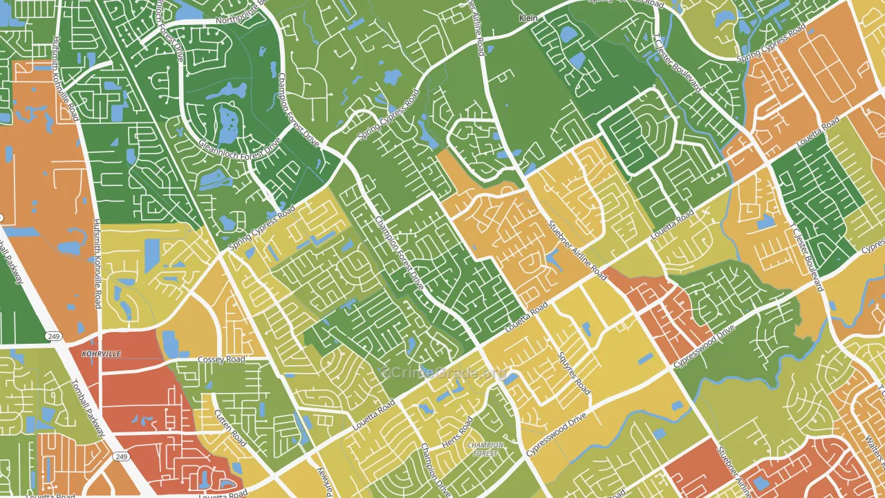 Memorial Northwest, Spring, TX Map of Burglary Rates