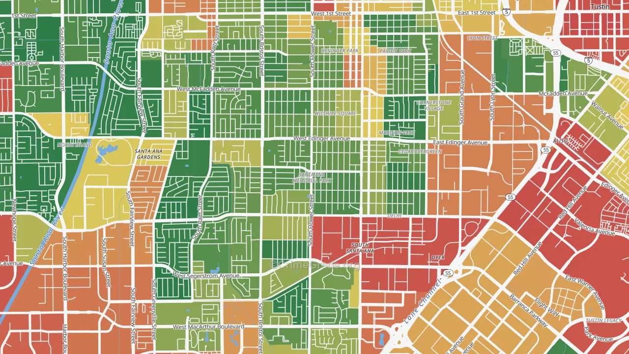 Memorial Park, Santa Ana, CA Map of Burglary Rates