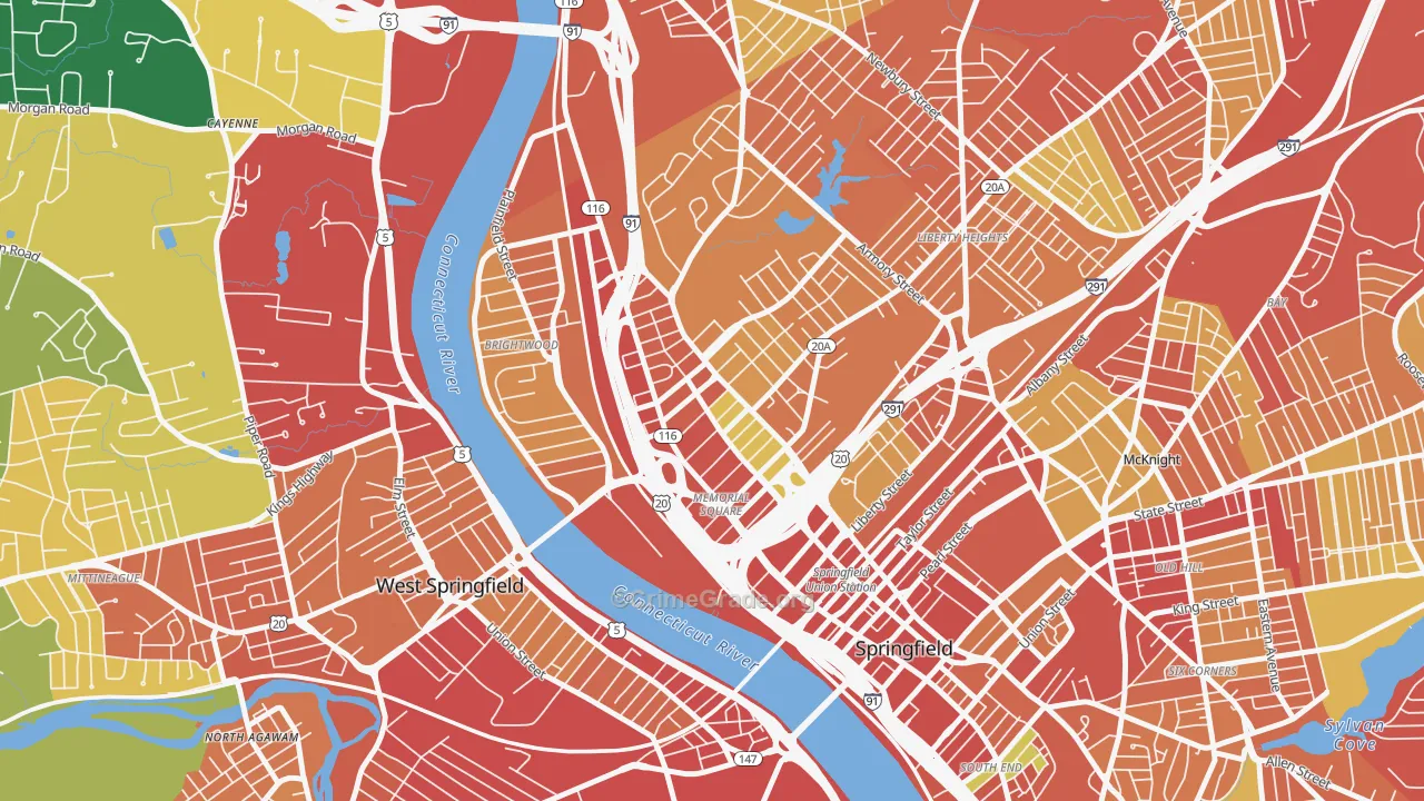 Memorial Square, Springfield, MA Map of Burglary Rates