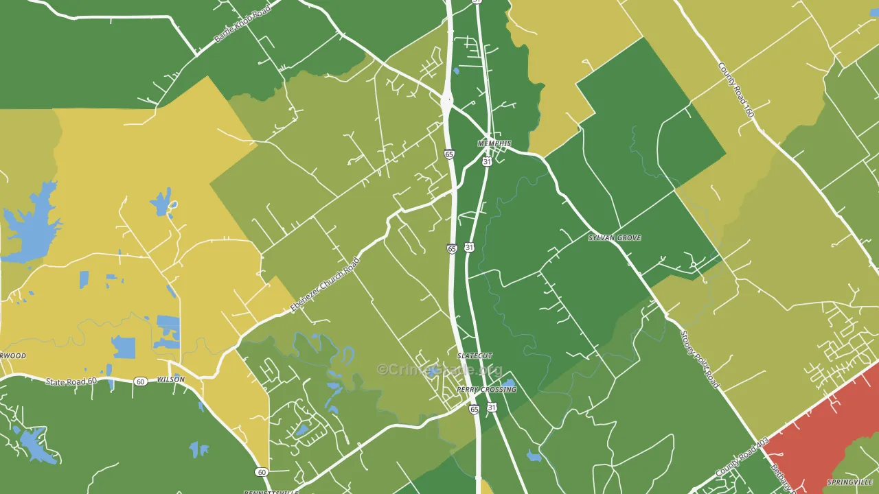 Memphis, IN Map of Burglary Rates