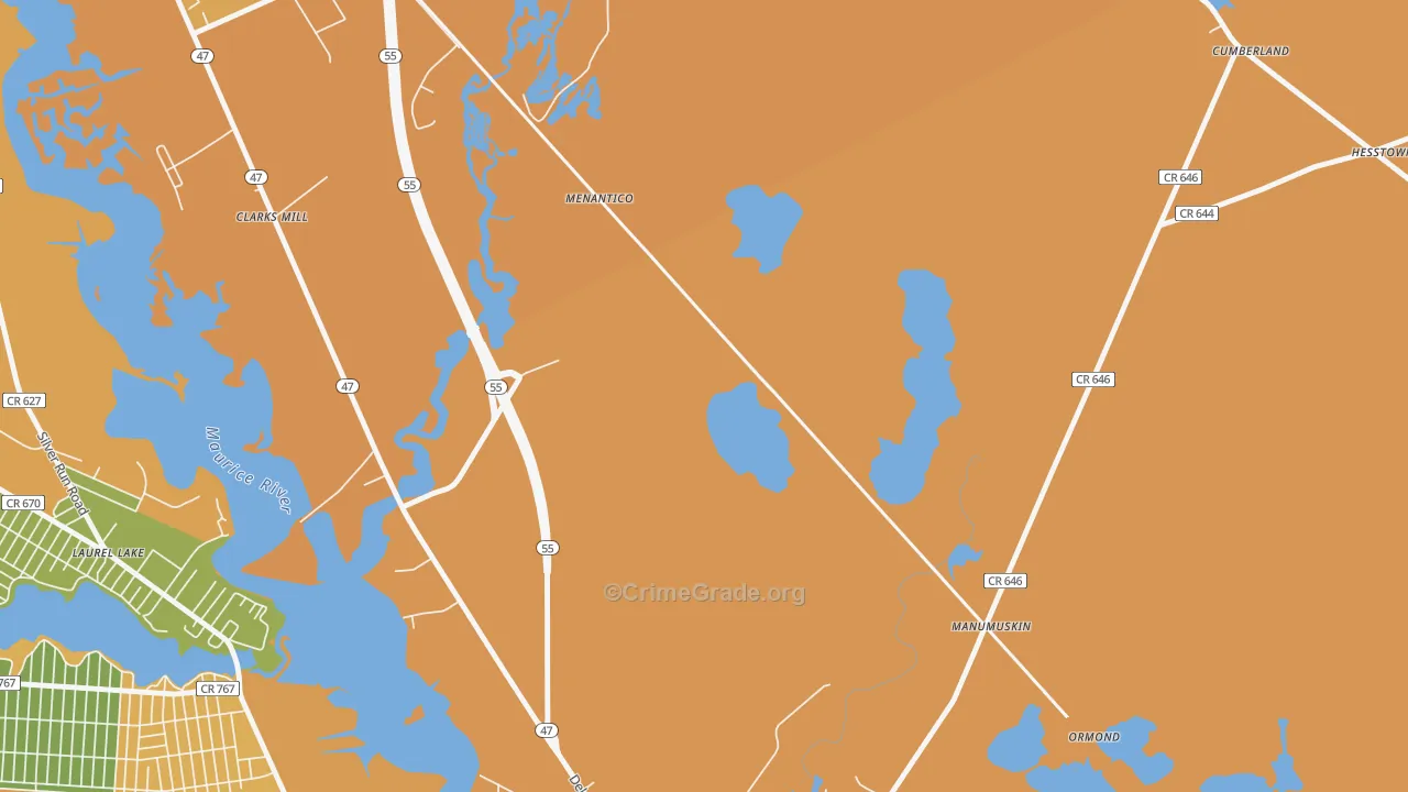 Menantico, NJ Map of Burglary Rates