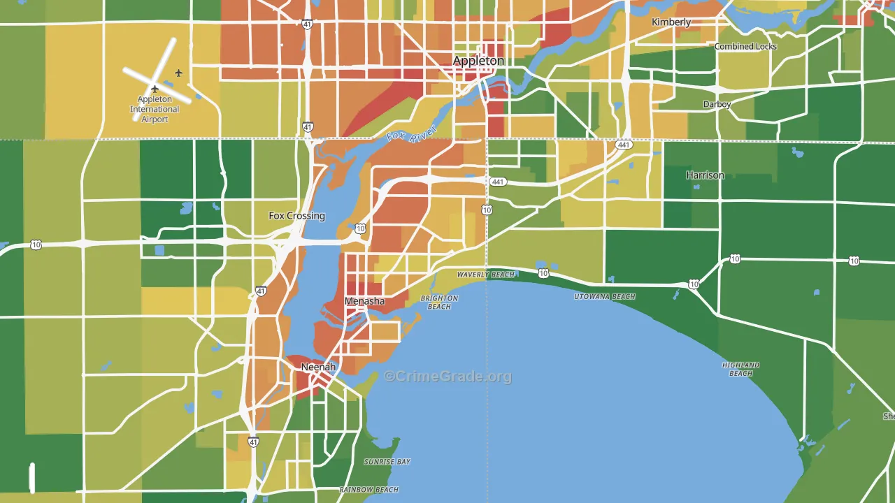 Menasha, WI Map of Burglary Rates