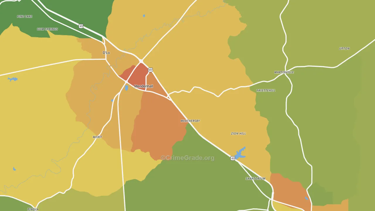 Mendenhall, MS Map of Burglary Rates