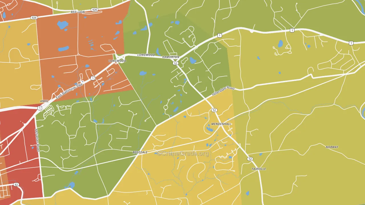 Mendenhall, PA Map of Burglary Rates