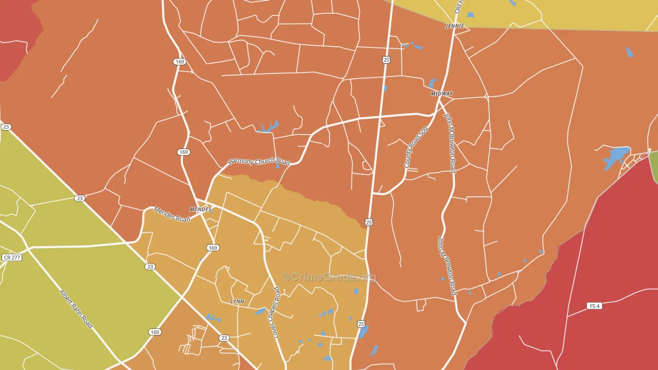 Mendes, GA Map of Burglary Rates