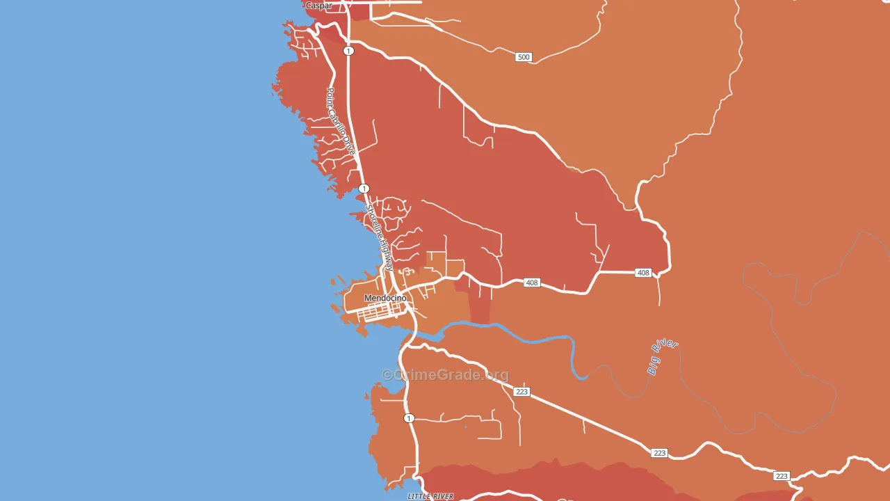 Mendocino, CA Map of Burglary Rates