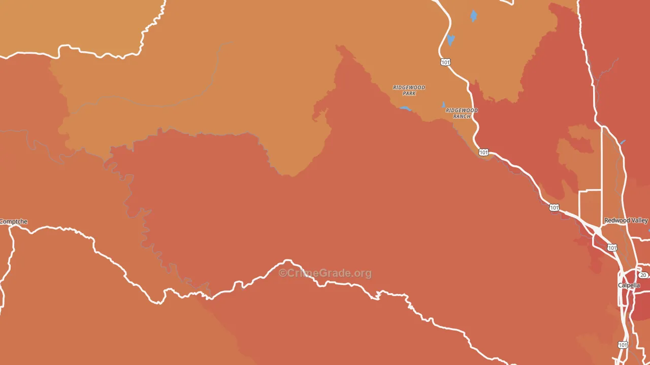 Mendocino County, CA Map of Burglary Rates