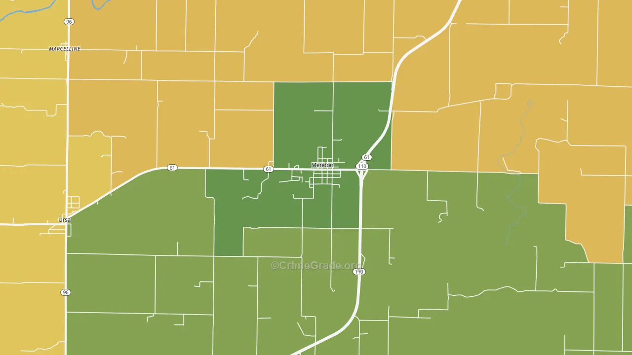 Mendon, IL Map of Burglary Rates