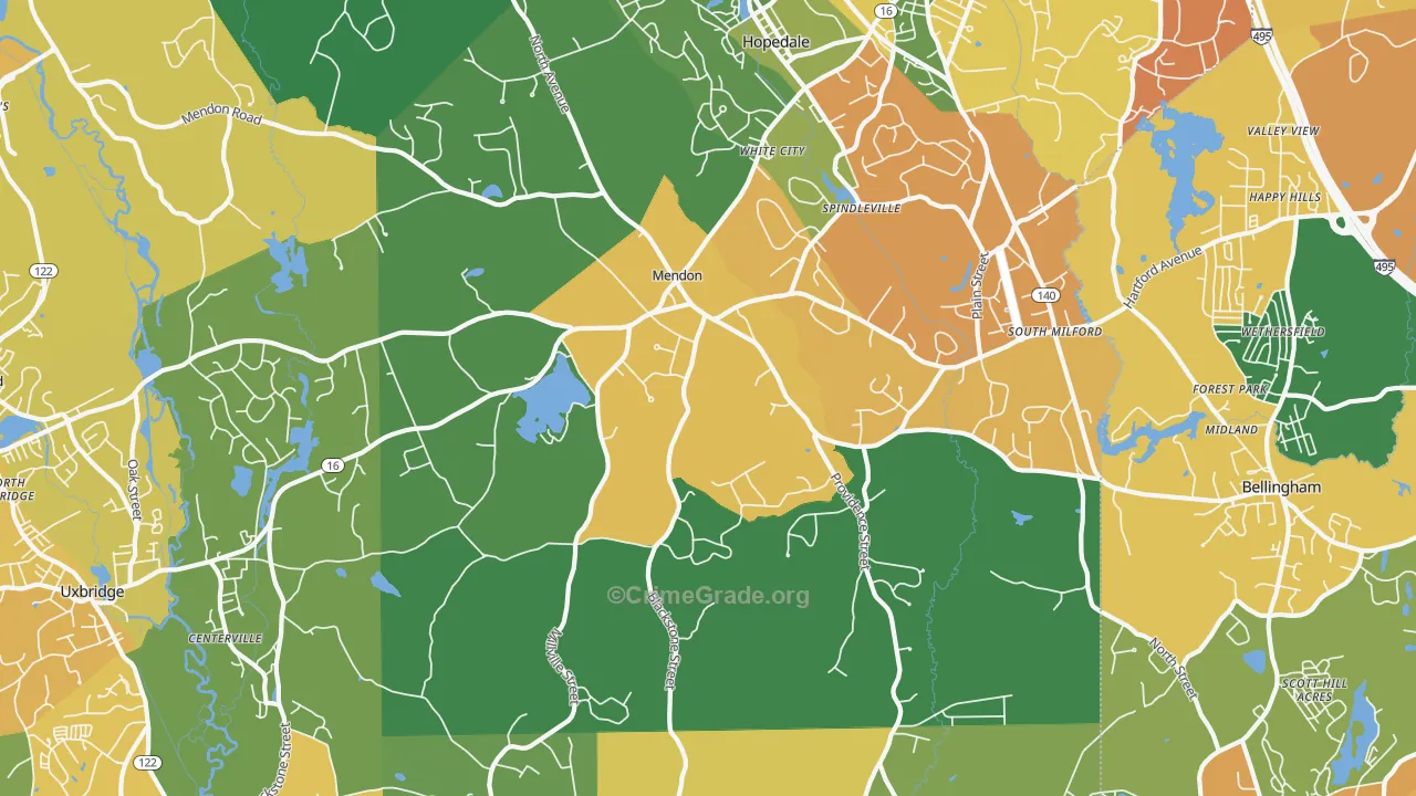 Mendon, MA Map of Burglary Rates