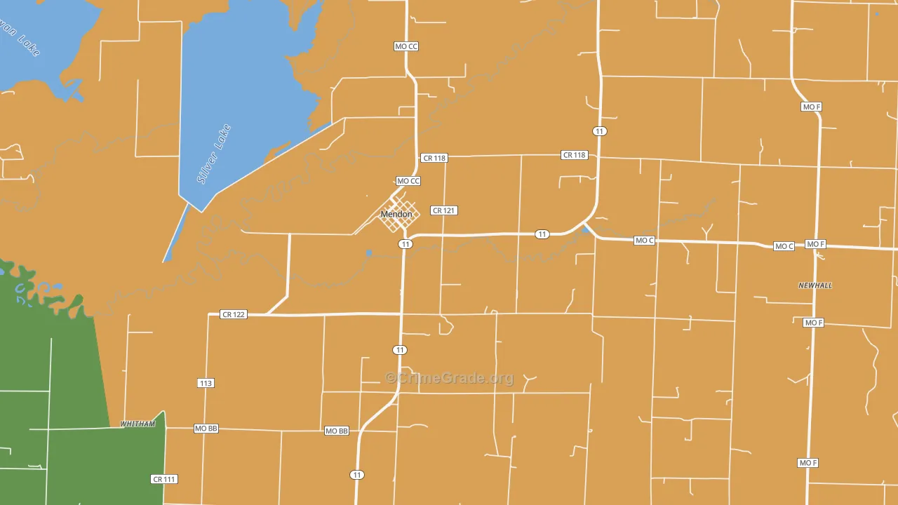 Mendon, MO Map of Burglary Rates