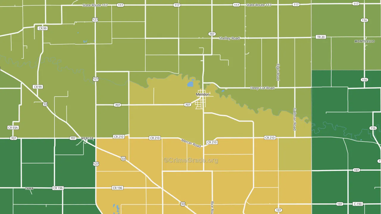 Mendon, OH Map of Burglary Rates