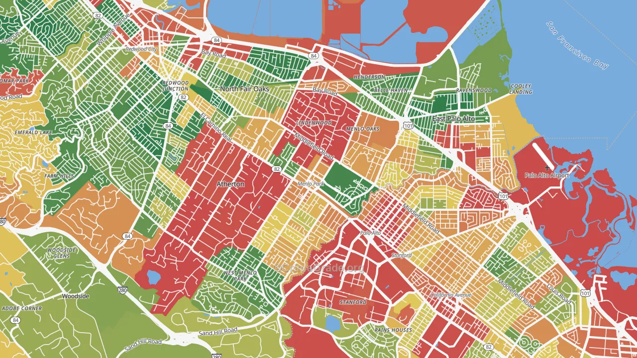 Menlo Park, CA Map of Burglary Rates