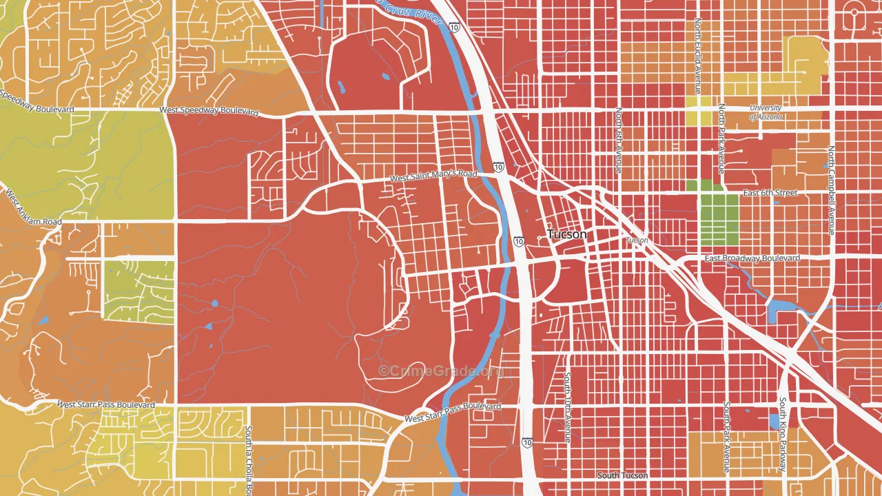Menlo Park, Tucson, AZ Map of Burglary Rates