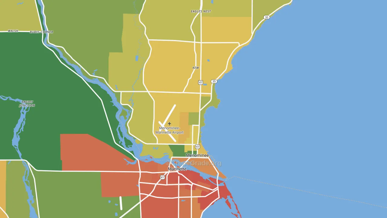 Menominee, MI Map of Burglary Rates