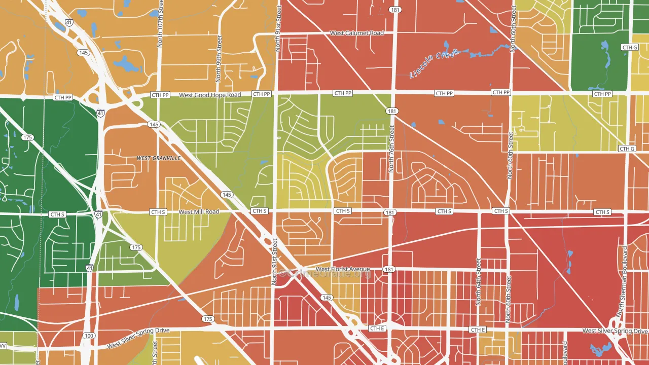 Menomonee River Hills, Milwaukee, WI Map of Burglary Rates
