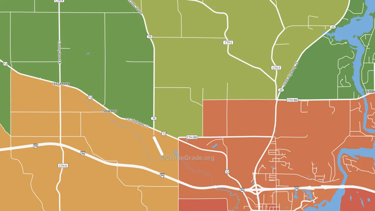 Menomonie Junction, WI Map of Burglary Rates