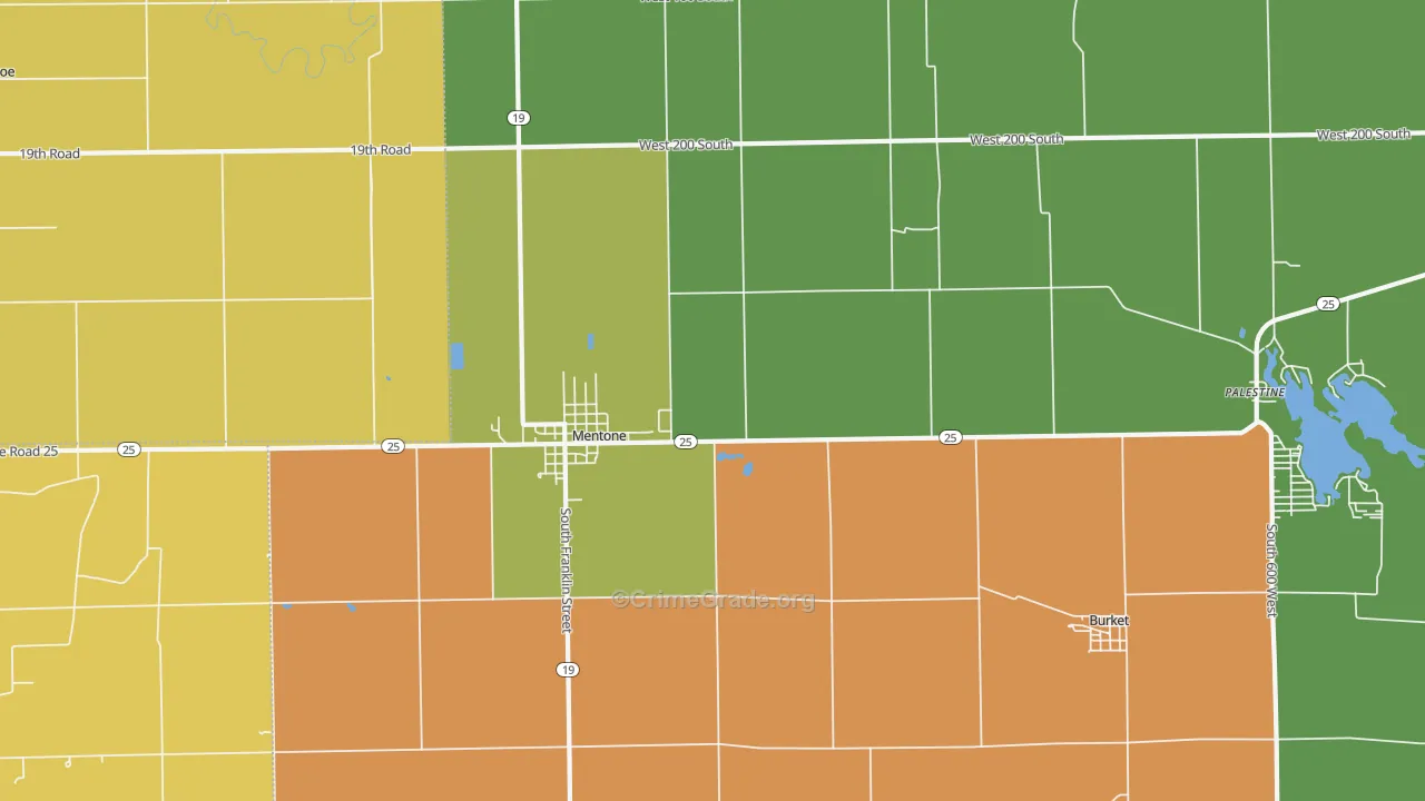 Mentone, IN Map of Burglary Rates