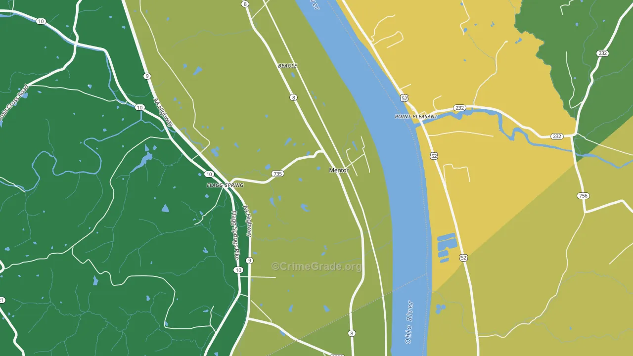Mentor, KY Map of Burglary Rates