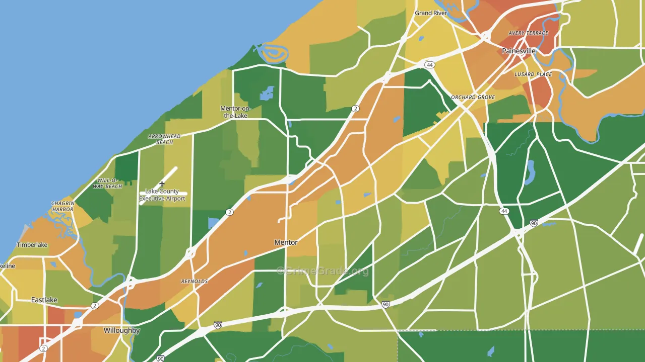 Mentor, OH Map of Burglary Rates