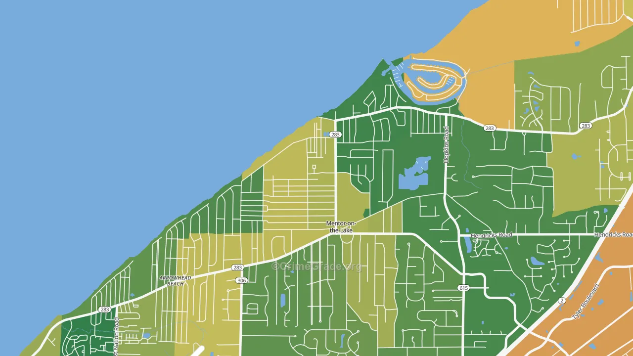 Mentor-on-the-Lake, OH Map of Burglary Rates