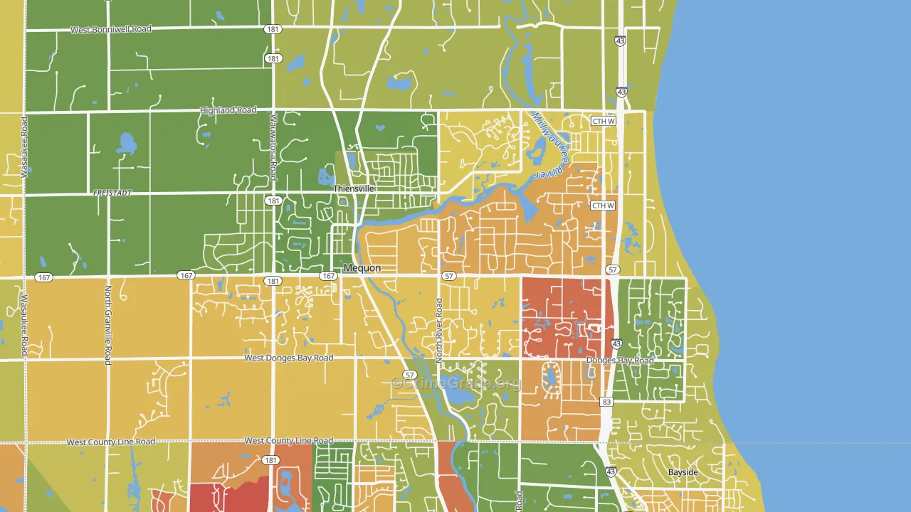 Mequon, WI Map of Burglary Rates